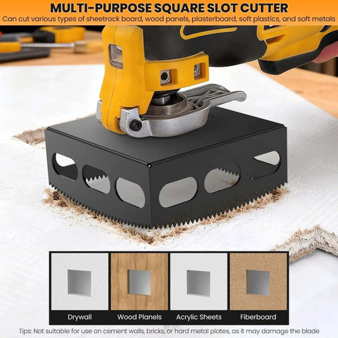 Oscillating tool using 2 Pack Drywall Outlet Cutter Tools Pro Grade Square Slot Cutter on sheetrock surface