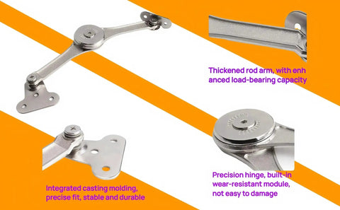 Heavy Duty Lid Stay Hinges For Cabinets And Toy Boxes With Adjustable Load Capacity And 180 Degree Opening Durable Folding Support Hinges For Closets Wardrobes And Storage Boxes Easy Install Strong Metal Construction For Long Lasting Use details showing metal hinge, mounting brackets, and rod arm.