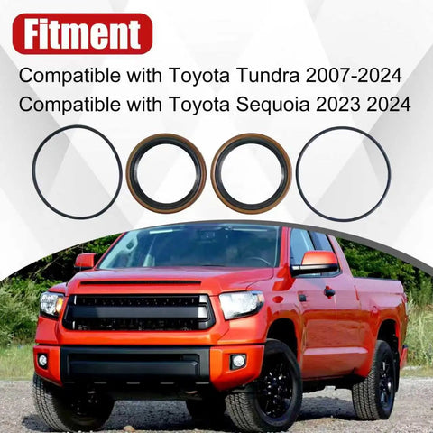 Rear Hub Bearing Seal And O Ring Kit For Toyota Tundra 2007 Through 2024 And Sequoia 2023 Through 2024 shown with red Toyota truck