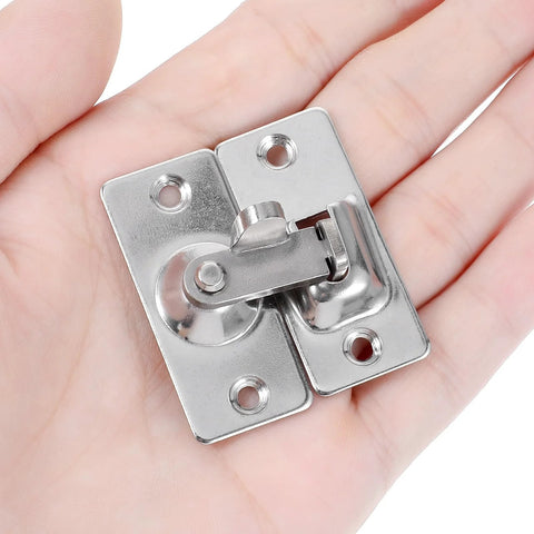 Heavy Duty Mini Sliding Barn Door Latch Lock With 90 Degree Alloy Lock for pocket door and security screen doors, shown in hand