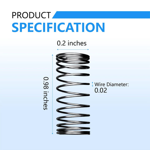 Stainless steel compression spring, silver finish; 0.2 in outer diameter, 0.02 in wire diameter.
