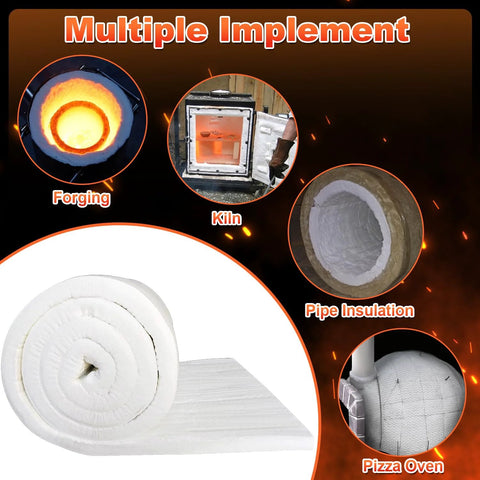 Ceramic fiber blanket insulation, 24x12 in, 1 in thick, heat resistant to 2400F for pizza ovens, kilns, pipes; Amazon
