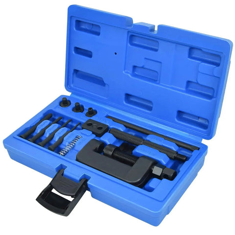 Ultimate 13 Piece Motorcycle Chain Breaker Set With Rivet Tool Kit For Motorcycles ATVs Dirt Bikes And Bicycles in blue case