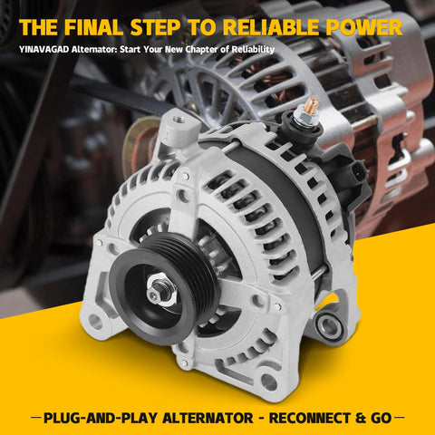 Front view of Alternator Replacement For Jeep Wrangler 07-11, Chrysler Town And Country 08-10, Voyager 08, Dodge Grand Caravan 08-10, And Volkswagen Routan 09-10 3.3L 3.8L Plug And Play OEM Numbers 04727865AB 04801304AA 04801304AC 4727865AB 4801304AA 4801304AC.