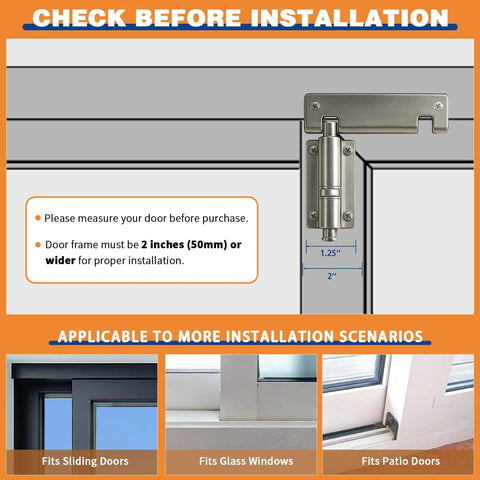 Sliding Door Security Lock For Fresh Air Ventilation Durable Metal Construction For Child And Pet Safety Foot Lock Top And Bottom Mount For Patio Glass Doors And Windows Heavy Duty, showing installation requirements and scenarios.