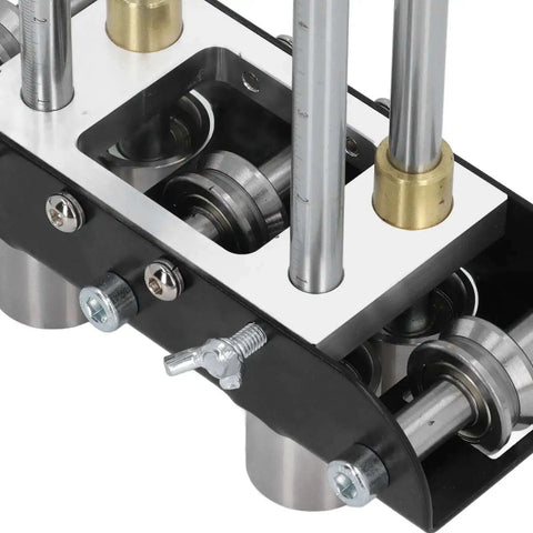 Close-up view of a Three Station Aluminum Sheet Roller Bending Machine For Metal Roofing Pro Grade Tool structure and rollers