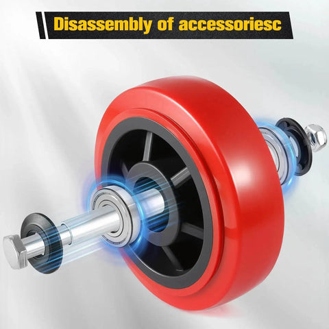 Disassembled view of 6 Inch Polyurethane Caster Wheel Set Of Four Heavy Duty Load Capacity 4000 Lbs with dual ball bearings.