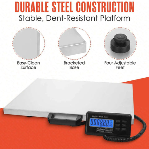 Beefy Heavy Duty Shipping Scale With Large 22 By 18 Inch Platform And 400 Lb Capacity Digital Parcel Scale For Luggage And Packages Stainless Steel Top Pounds And Kilograms Industrial Floor And Commercial Weighing with display and adjustable feet
