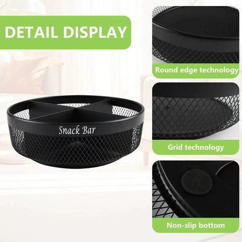 Snack Organizer Turntable For Countertop In Black Metal With Divider 4 Compartment Spinning Tray