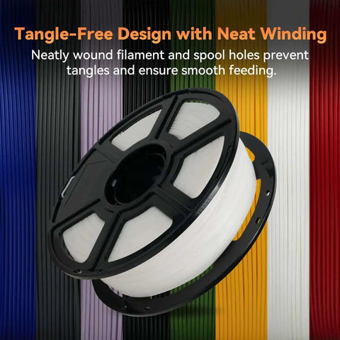 Matte White PLA Filament 1.75mm 1kg Spool For 3D Printing, Easy To Use On Most FDM Printers, Smooth Matte Finish displayed with colored background