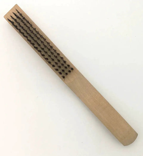 10 inch wire brush included with Heavy Duty Welding Chipping Hammer with Coil Spring Handle for shock absorption, shown on side view.