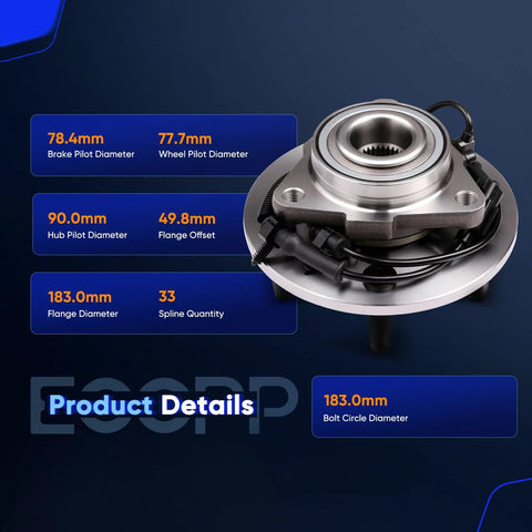 Pair Of Front Wheel Hub Bearing Assemblies With ABS For 2009 2010 Ram 1500 Pickup 5 Lug Replacement Kit New Complete Front Hub Bearings