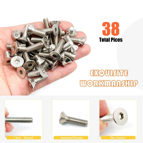 38 Piece Stainless Steel Socket Cap Screws Set With Countersunk Heads 1/4-20 Thread Five Sizes And Allen Keys Includes 3/8 1/2