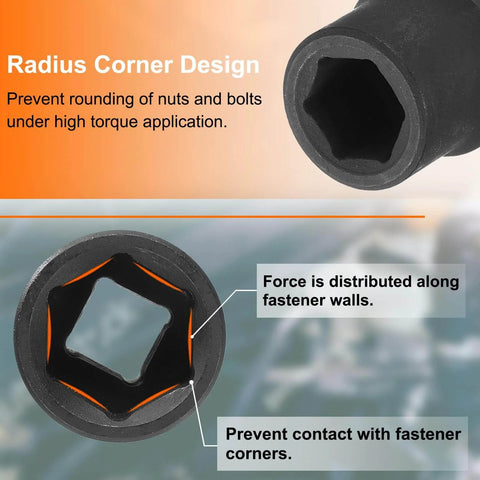 Radius corner design of Deep Impact Socket For Three Eighths Inch Square Drive 11mm Six Point 30mm Long Flip Socket in CR-MO steel.