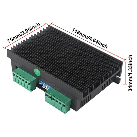 CNC Stepper Driver DM556 For Precision Milling And DIY CNC Projects ACEIRMC with dimensions, showing 2-phase hybrid motor controller