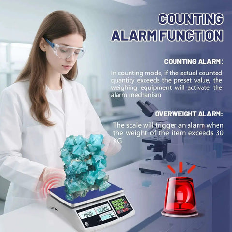 Heavy Duty Digital Counting Scale 30Kg 66Lb With Zero Point One Gram Precision For Coins And Parts shown with counting alarm function