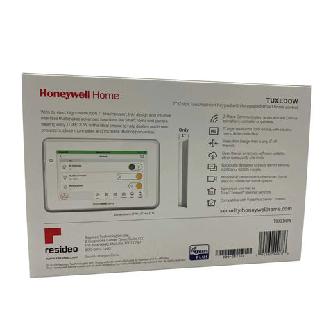 Backside view of Honeywell 7 Inch Touchscreen Security And Smart Controller Panel For Home Systems, packaging details.