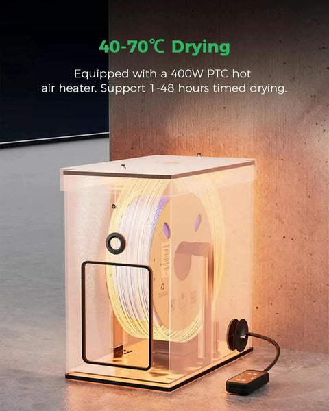 Large Kilo Filament Drying Storage Box With Detachable Heating Module For 1Kg To 5Kg Spools showing 70C drying function