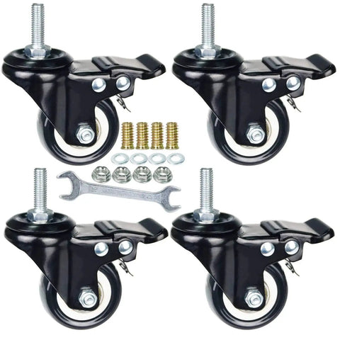2 Inch Caster Wheels With M8x25mm Threaded Stem, 360 Degree Swivel With Double Brakes, Industrial Polyurethane Casters For Carts And DIY Tools, Pack Of 4 with installation tools