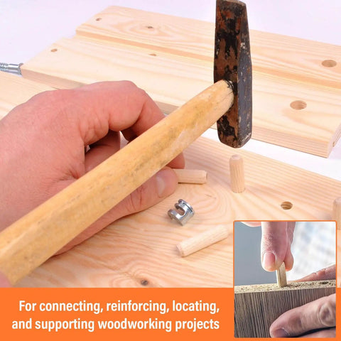Installing 100 Pack Wooden Dowel Pins Kit For DIYers And Furniture Repair In Genuine Imperial Size One Quarter Inch By One And One Sixteenth Inch into wood