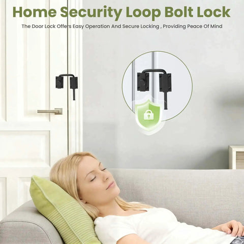 4 Inch U Bolt Door Loop Lock Heavy Duty Security Latch installed on interior door, black anti-theft privacy bolt.