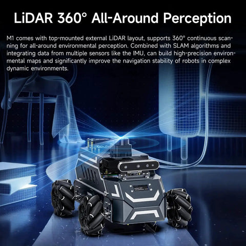 ROS2 Smart Car Kit With 360° LiDAR, Mecanum Wheels, AI Vision, SLAM Navigation. Use With Raspberry Pi 5 Or Orin Nano. By Yahboom.