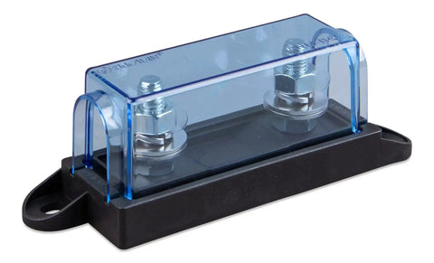 Front view of Fuse Holder For Mega Fuse Beefy Battery Power Connector For Marine RV And Off Grid Systems Black Finish Easy Install
