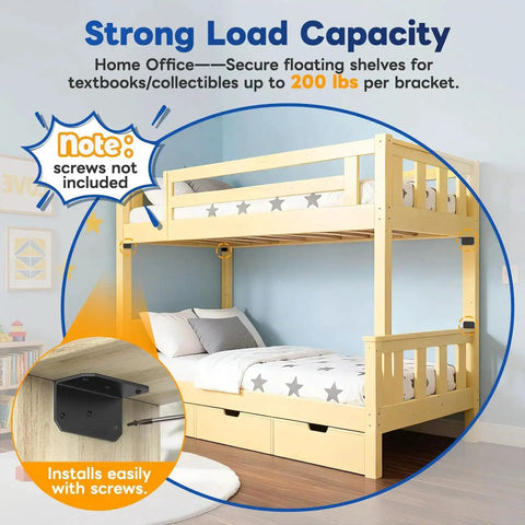 4 Inch Black L Bracket For Wood Projects Heavy Duty 90 Degree Corner Brace supporting wooden bunk bed, screws not included