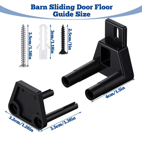 Two Pack Adjustable Barn Door Floor Guide Set With Wall Mount Guides And Screws For Sliding Doors, Black POM Steel