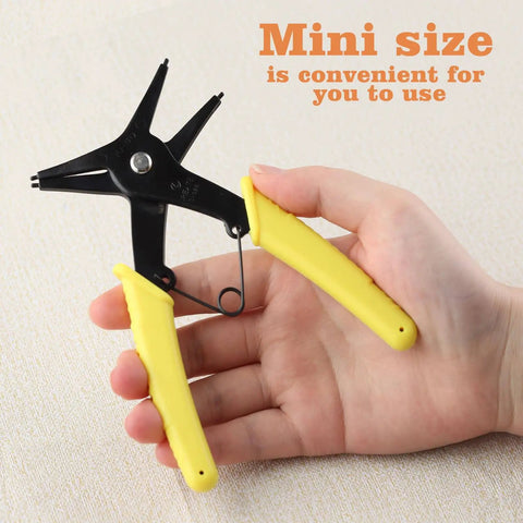 2 In 1 Snap Ring Pliers For Internal And External Circlips, Adjustable 10 To 40mm, handheld, showing yellow handles and compact design