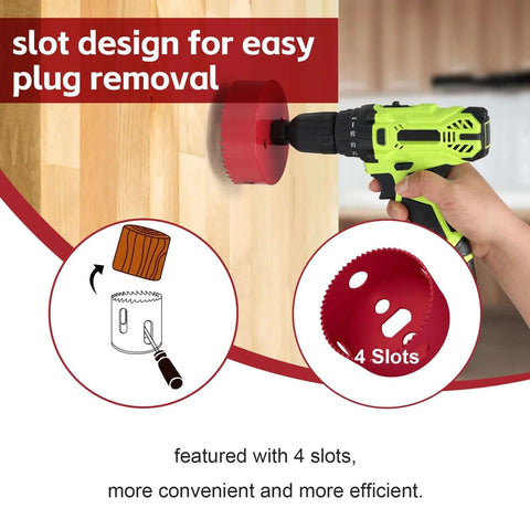 6-1/4 Inch Bi Metal Hole Saw For Recessed Lighting With Hex Shank Drill Bit Adapter showing slot design for easy plug removal