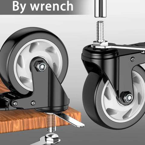 4 Inch Threaded Stem Swivel Casters Set Of 4 Heavy Duty Industrial Castors With 2000 Lb Capacity 500 Lb Per Wheel installed on wood