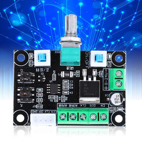 Stepper motor controller board BISS, Amazon brand, black PCB with green screw-terminal block and blue buttons for MKS OSC