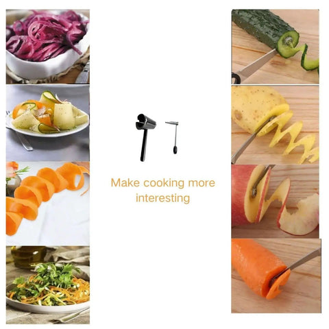 Spiral Vegetable Cutter Set With Stainless Steel Piranha Style Spiral Cutter And Carrot Curler Tool for various vegetable cuts.