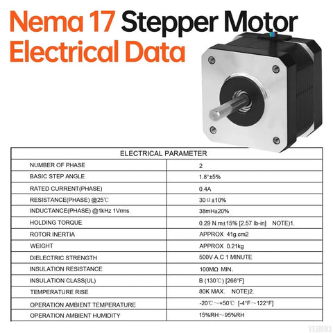 Beefy 5 Pack Nema 17 Stepper Motor For 3D Printers And CNC Machines electrical data and specifications sheet