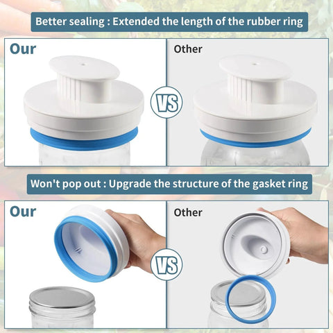 Comparison of upgraded mason jar canning sealer kit with hoses for FoodSaver vacuum sealers and standard sealers.