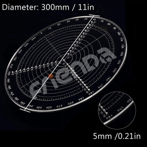 Round Center Finder Compass For Lathe Work And Woodturning 12 Inch Circle Gauge, clear acrylic template, side view
