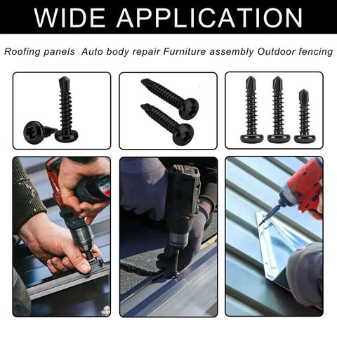 Applications of Torx Drive Self Drilling Screws Set For Metal In 410 Stainless Black Dacromet used on metal roofing and fencing.