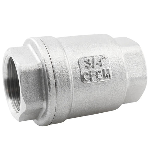 Stainless steel 3/4 inch inline threaded check valve with CF8M marking