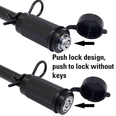 Close-up of push lock design on Keyed Alike Trailer Hitch Lock Set With Extra Long Three And A Quarter Inch Span, Three Pack.