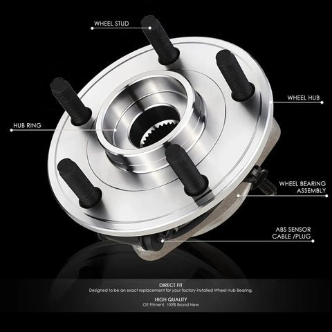 Front Wheel Bearing Hub Assembly For Jeep Wrangler 2011 2017 And 2018 Wrangler JK With 5 Lug Hub Beefed Up Steel Construction, OEM Style Replacement, Replaces 52060398AE 52060398AD, Interchange 513369, Heavy Duty Auto Part
