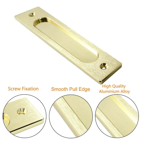 Two Pack 7 Inch Flush Pull Handles For Recessed Barn Doors And Pocket Sliding Doors Rectangular Finger Pulls In Brushed Gold Finish