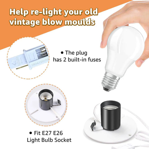 Two Pack Blow Mold Light Kit Replacement For Halloween And Christmas Decor With E27 E26 Socket and fuse plug details