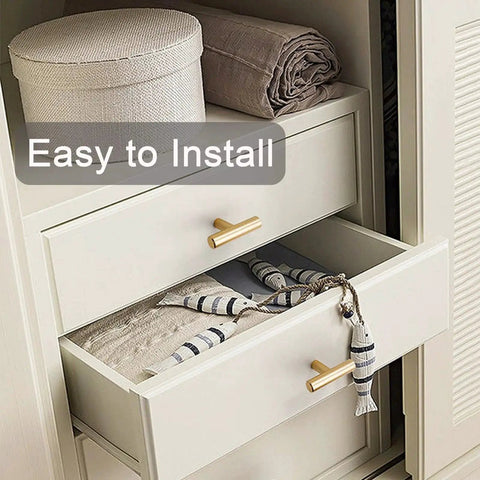Open kitchen drawer with 24 Pack Gold T Bar Cabinet Knobs And Drawer Pulls Set For Kitchen Cabinets Cupboards And Dressers With Screws Durable Stainless Steel Hardware For Modern Home Storage And Furniture Update installed.