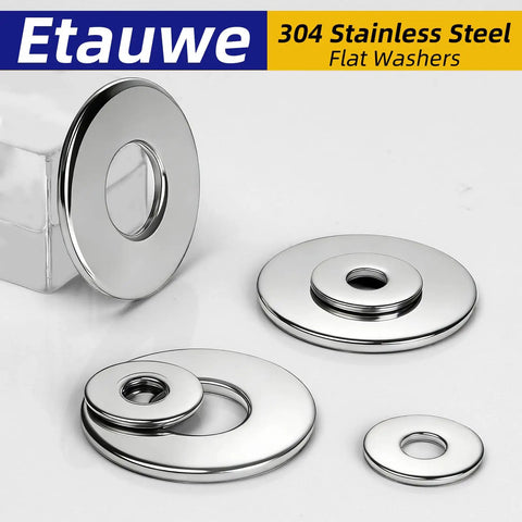 M6 Stainless Steel Flat Washers Set 50 Pieces For Industrial Automotive And Home Use Durable 304 Grade Stainless Steel With Rust Proof Corrosion Resistant Flat Bearing Surface Perfect For Quick Fixes And Everyday Fastening Etauwe displayed on white background