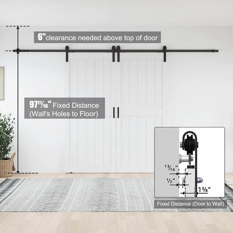 72 By 96 Inch White Barn Door With Sliding Hardware Kit For 68 To 70 Inch Wide Openings Space Saving Double Door Design Installed