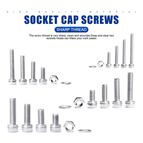 880Pcs Screw Nuts And Bolts Kit M2 To M5 Hex Socket Head Cap Screws Nuts Washers In 304 Stainless Steel With Allen Wrenches