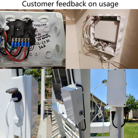 Outdoor IP65 Waterproof Electrical Junction Box in use, showing installation and wiring with cable glands, mounted outdoors.