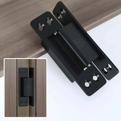 5 Inch Hidden Door Hinge 304 Stainless Steel Heavy Duty Invisible Hinge for Secret Doors, shown in black finish, mounted on wood