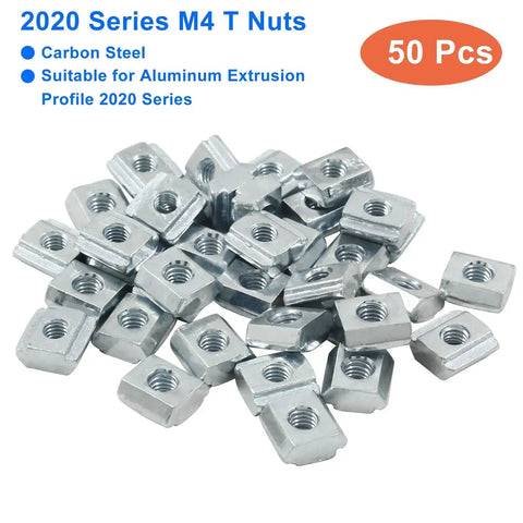 50Pcs 2020 Series Sliding T Nuts Carbon Steel M4 T Slot Nut Hammer Head M3 for Aluminum Profiles and CNC Routers
